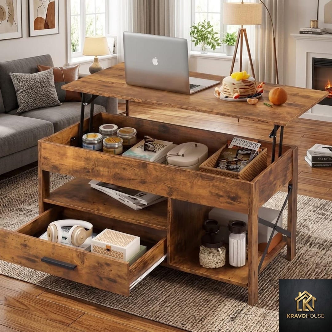 Lift Top Coffee Table Hidden Storage Drawer Shelf for Small Living Room ...