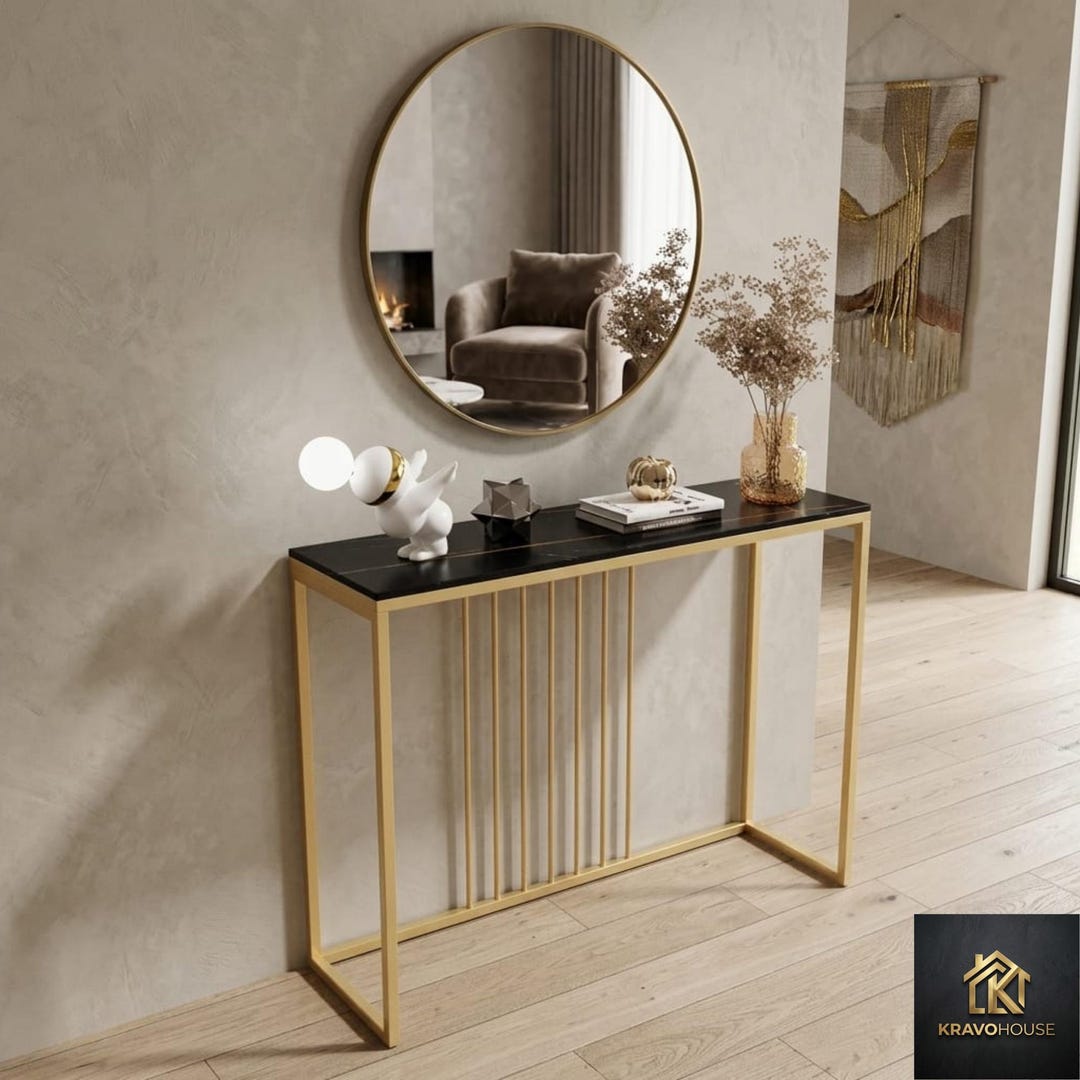 Gold Console Table Marble Top Entryway Table Narrow Hallway Sofa Tables ...