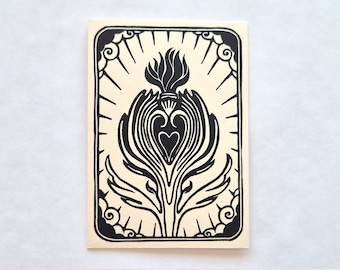 Linosnede van een artisjokhart - Handgedrukt