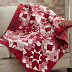Patchwork-Sternen-Quiltmuster (PDF), rote und weiße Decke, einfache DIY-Anleitung, Resteverwertung