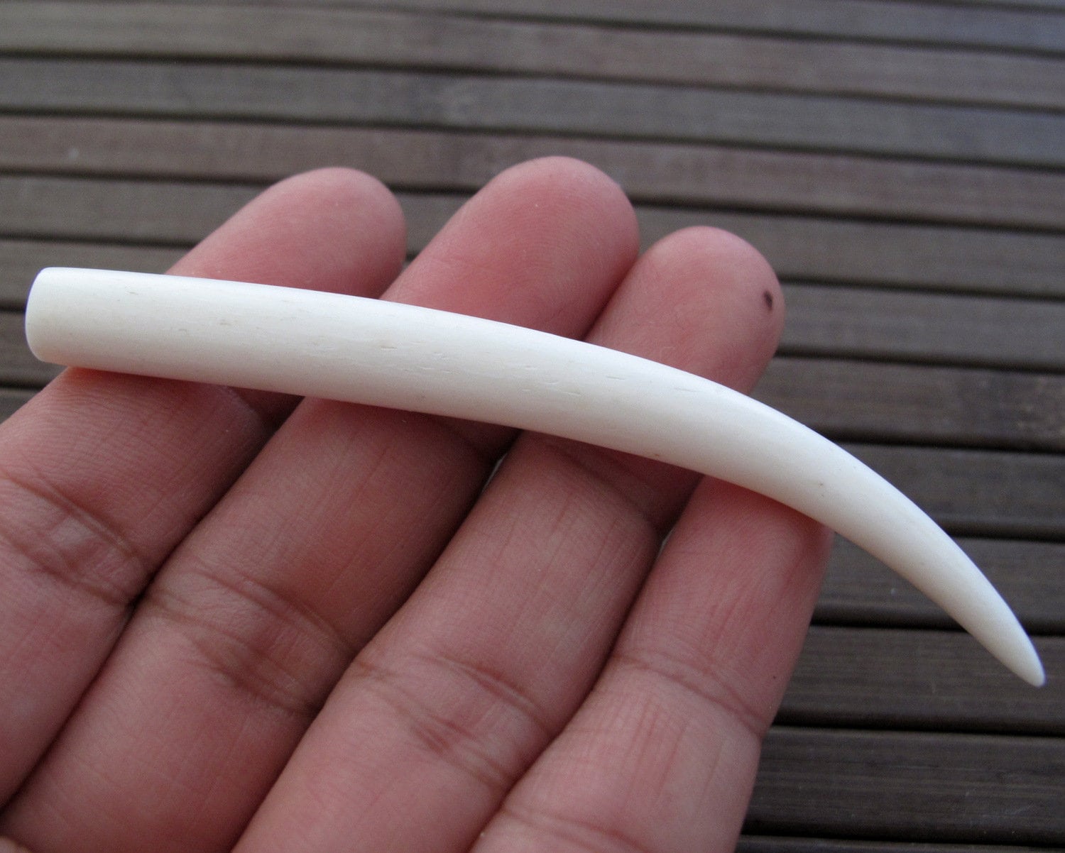 Long Carved Buffalo Bone Tusk, ~90 Mm, Pendant, NOT DRILLED