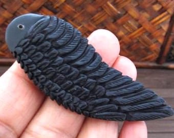 SALE Intricate Hand Carved Angel Wing , Pendant   ,seraphim , Jewelry making Supplies S4204