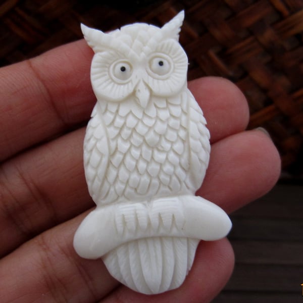 Gorgeous detail  carve Owl  cabochon, Flat back, Ox bone carving, Jewelry making Supplies,S4518