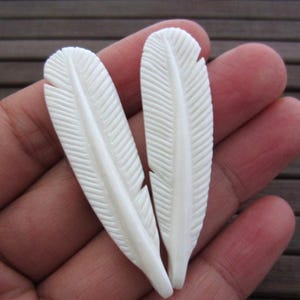 Hand Carved Feather Pair, Side Drilled , Embellishment , Jewelry making supplies S5712