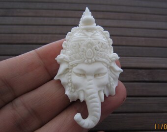 Deep relief  GANESHA Carved buffalo bone Pendant,Ganesha, side drilled , beads, Jewelry making Supplies S5908