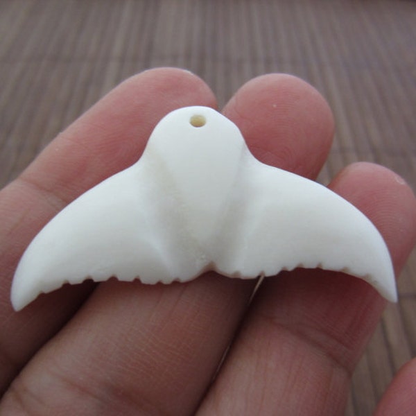 Stunning  carved whale tail pendant. Buffalo bone carving, Focal piece, Jewelry making Supplies S4269