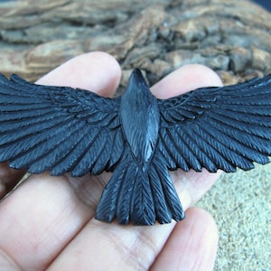 Extra Large Raven Buffalo Horn Carving, Pendant Beads, No DRILL, Jewelry making Supplies
