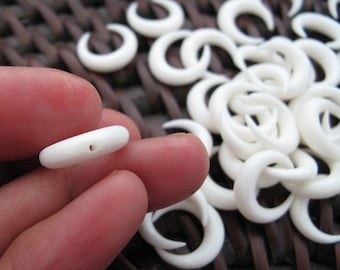 Thin Version 15mm Double Horn Crescent, Carved BONE Crescent, DRILLED top to bottom , earrings, S5884-4 mm thickness
