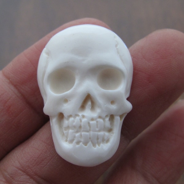 Intricate Flat backed skull,  Bone Carving, Jewelry making Supplies S8822