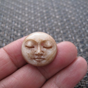 Antique look 15mm  Moon Face Cabochon with Closed Eyes, Hand Carved  buffalo  Bone, Embellishment, Natural Cabochon, Jewelry Supplies S3944