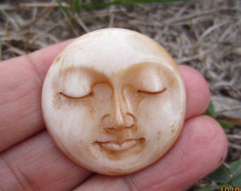 30 mm Moon Face Cabochon with CLOSED Eyes,  Antiqued Buffalo Bone Carving, Jewelry making Supplies S3389