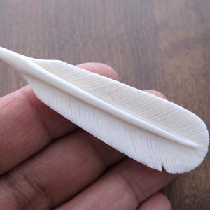 Hand-Carved Buffalo Bone Feather, DRILLED ,  Jewelry making supplies S7607