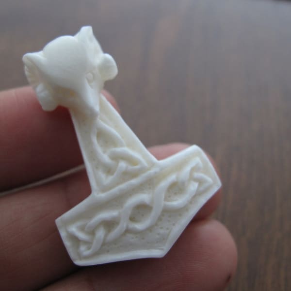 Hand Carved Thor's Hammer,  Pendant Bead, Mjolnir, Focal Component, Bone Carving, Jewelry making Supplies S8934