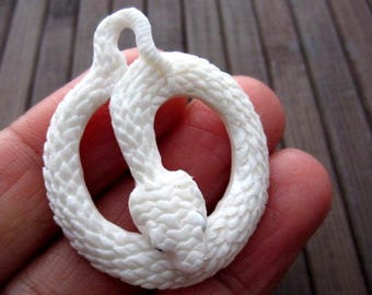 Amazing Detail Carved Snake, Rattle snake ,buffalo  Bone carving, Pendant, Focal cabochon ,Jewelry making  Supplies S3263
