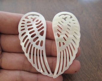 SALE Amazing  Pair of Carved Angel Wing , shell  carving Not drilled,  Double sided, Jewelry making Supplies , S7472