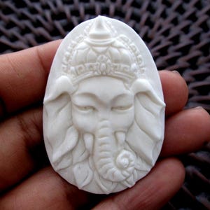 Deep relief GANESHA ,Ganesh, Elephant, carved buffalo bone , Jewelry making Supplies S6756 image 1