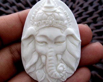 Deep relief GANESHA ,Ganesh, Elephant,  carved  buffalo bone , Jewelry making Supplies S6756