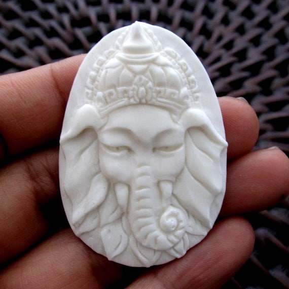 Deep relief GANESHA ,Ganesh, Elephant,  carved  buffalo bone , Jewelry making Supplies S6756