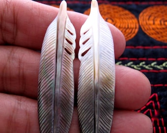 Par de plumas talladas a mano, nácar negro, perforadas o sin perforar, suministros para la fabricación de joyas S8865