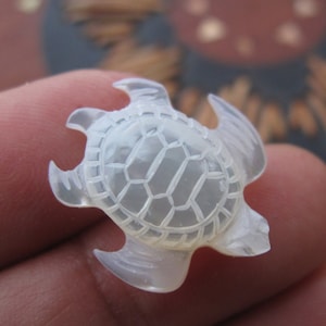 Prachtig gedetailleerde handgesneden kleine zeeschildpad, niet-geboord, parelmoer snijwerk, sieraden benodigdheden, Bali handgemaakt S7893