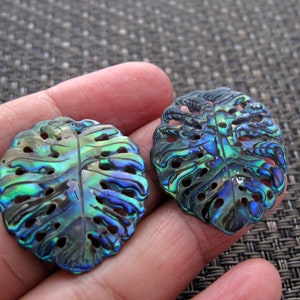 NEW ARRIVAL Pair of Monstera leaves pendant, Tropical  plant, Paua shell  carving S8988