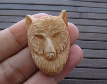 Antique look carved Wolf, Buffalo bone carving, Bovine,  Jewelry making Supplies S6358