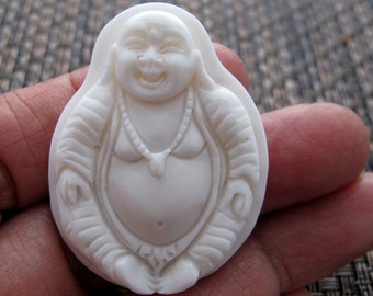 Intricate Happy   Buddha, Buffalo bone carving,  side drill, Natural cabochon ,Jewelry making Supplies S3380
