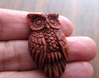 Excellent Carved Owl , Sabo Wood Carving ,  Handmade, Not Drilled, Free drilling upon request , Jewelry making Supplies S8956