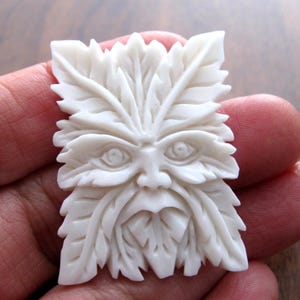 NEW ARRIVAL  amazing Detail Hand Carved  Green man Buffalo bone cabochon ,  Natural cabochon, Jewelry making S8957