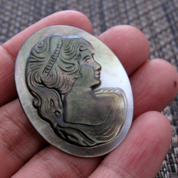 NEW ARRIVAL Intricate Goddes cameo, Shell carving , Jewelry making supplies S8371