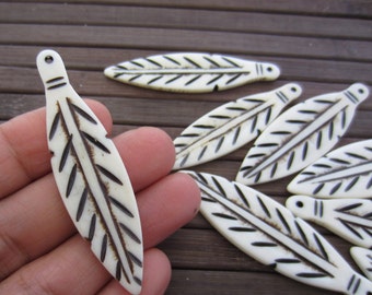 Hand Carved  bone feather, Pendant, Single-sided, Jewelry making supplies S5819