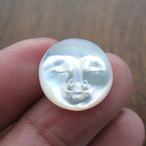 12mm Moon Face Cabochon with CLOSED Eyes, Hand Carved Yellow Mother of Pearl,  S8801-12