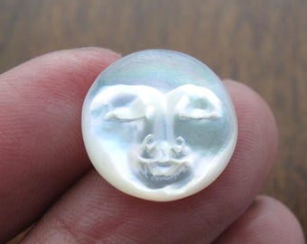 12mm Moon Face Cabochon with CLOSED Eyes, Hand Carved Yellow Mother of Pearl,  S8801-12