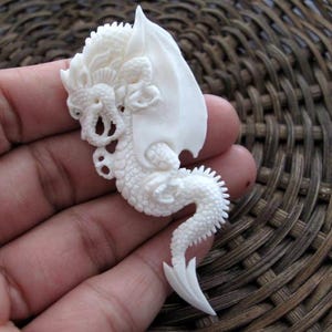 NEW Excellent Detail Hand Carved dragon ,Buffalo bone carving , jewelry supplies S7890 image 1