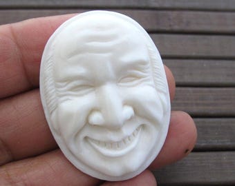 VENTA de cabujones tallados en hueso hechos a mano, cara feliz, cabujones para engarce S3903