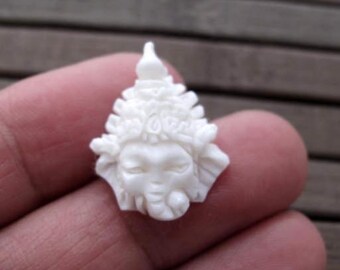 Tiny  Deep Relief GANESHA, Hand Carved Buffalo Bone Pendant, GANESH, Side-Drilled, Bead, Jewelry making Supplies S7713