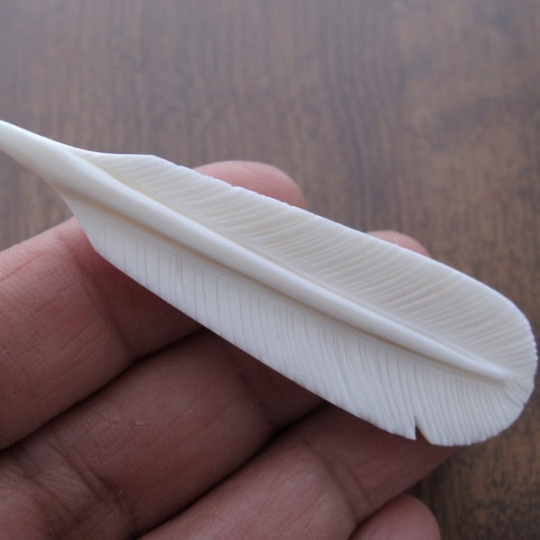 Hand-Carved Buffalo Bone Feather, 2-Sided, Side-DRILLED Quill,  Jewelry making supplies S7607