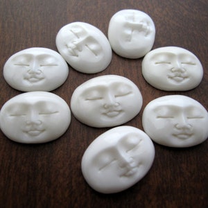 Beautiful Oval Face Cabochon with Closed Eyes, Hand Carved Buffalo Bone, Jewelry  making supplies S8836