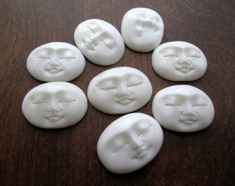 Beautiful Oval Face Cabochon with Closed Eyes, Hand Carved Buffalo Bone, Jewelry  making supplies S8836