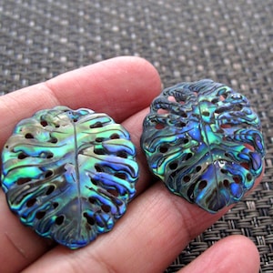 NEW ARRIVAL Pair of Monstera leaves pendant, Tropical  plant, Paua shell  carving S8988