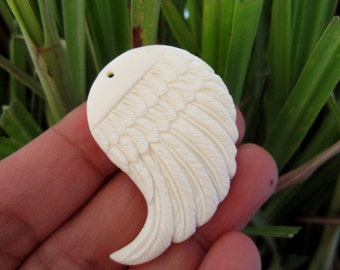 SALE  Gorgeous double sided Carved Wing cabochon,Drill,  Natural cabochon, Organic, Carved  buffalo bone, Bone carving  S5153