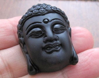 Carved Buddha,  Small , 35mm x 25mm  Black Obsidian,DRILLED,  Jewelry making supplies S8987