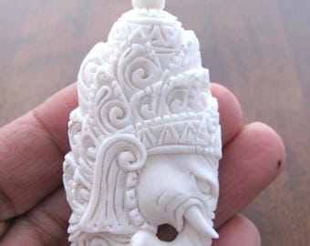 Deep relief  GANESHA Carved buffalo bone Pendant ,Ganesha,  DRILLED,  Jewelry making Supplies S8307