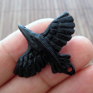 Beautifully Detailed Hand Carved Black Raven, 35mm Buffalo Horn Carving,  Pendant Bead, Jewelry making Supplies S3273