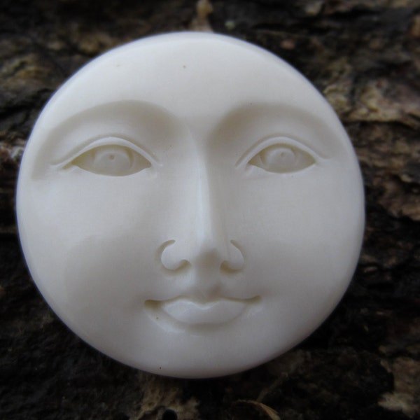 Hand carved  25mm moon face cabochon, Embellishment,, buffalo bone Cabochon,flat back cabochon , Jewelry making Supplies S2611