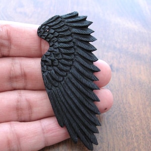 Intricately Carved Angel Wing, Double-Sided Hand Carved Buffalo Horn, Drilled, Jewelry making Supplies S7416