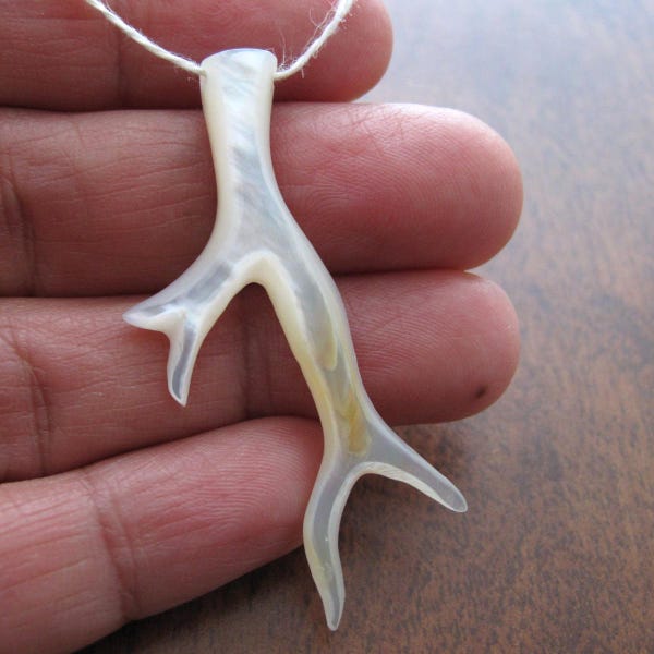 Intricately hand-carved  Antler pendant , Carved mother of  pearl   ,Side drilled,  Jewelry making supplies S8914
