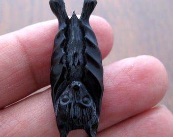 Hand Carved Sleeping Bat, Buffalo HORN Carving Pendant, Side-Drilled, jewelry supplies , S8708