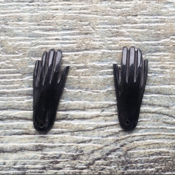 Hand Carved  Pair of Tiny Hands from Buffalo Horn, DRILLED for Earrings, Tangan, Jewelry Supplies ,Bali handmade Carved Bone  S10000B