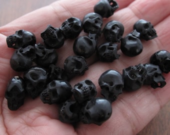 PAIR of 10mm Hand Carved Skull Beads from Buffalo Horn, Top to Bottom Full Drill, Suitable for Earrings S8197